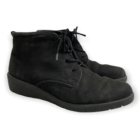 Ecco  Black Soft Suede Lace Up Booties - Picture 1 of 8